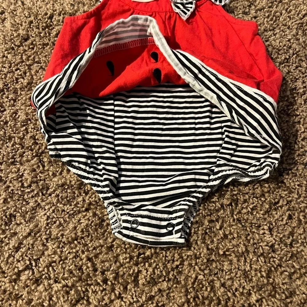 First Impression Set of 2 Dress Rompers Light Blue Striped Watermelon Size 12m